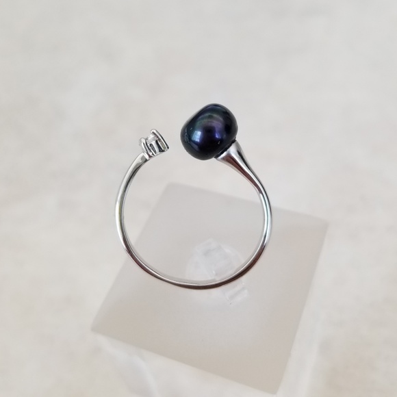 8mm Freshwater Black Pearl Open Design Ring - Picture 5 of 7